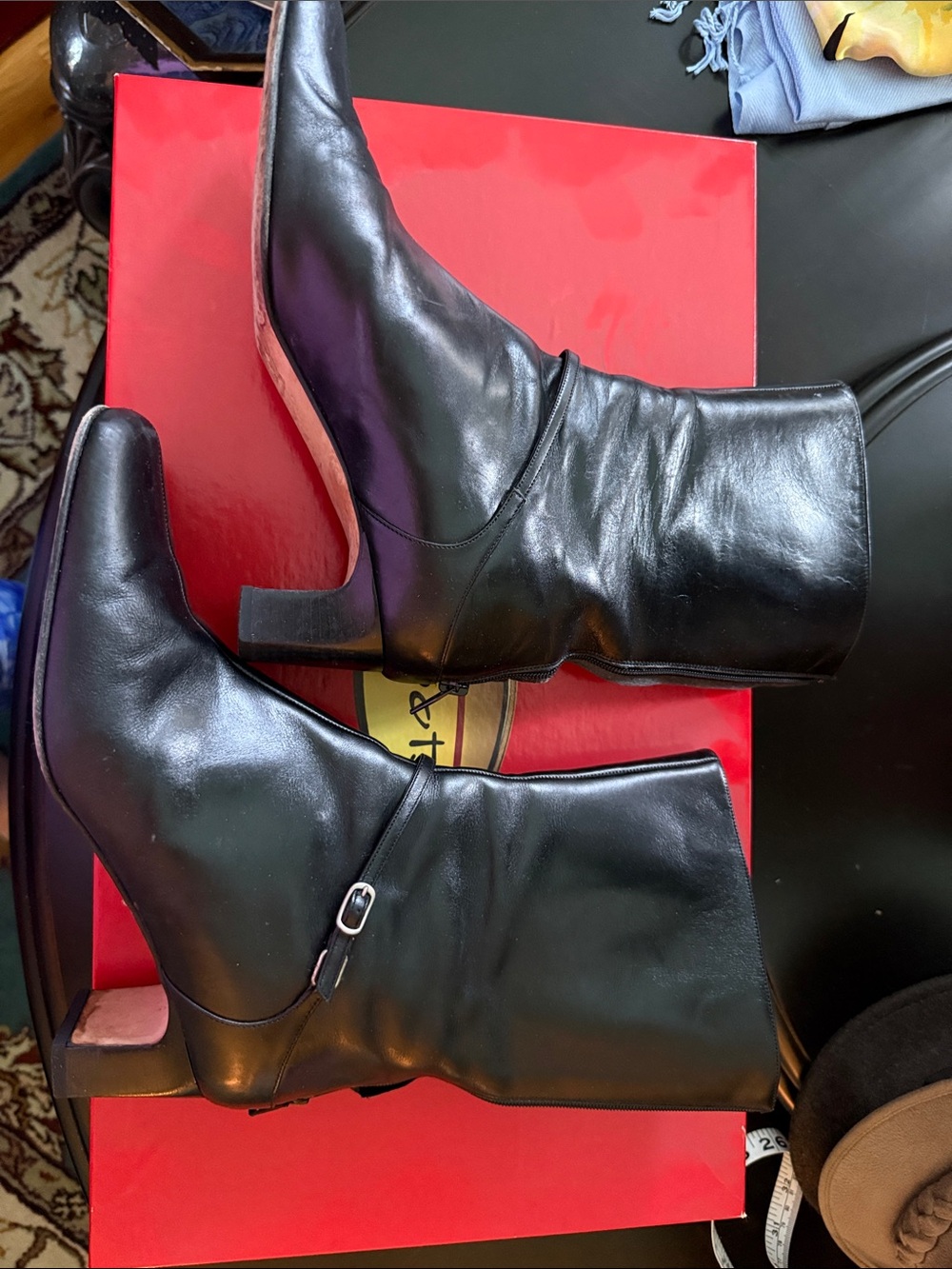 Black leather heel boots